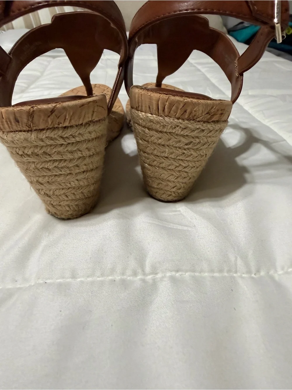 Alex Marie Tan Leather Cork Thong Sandals with Silver Accents